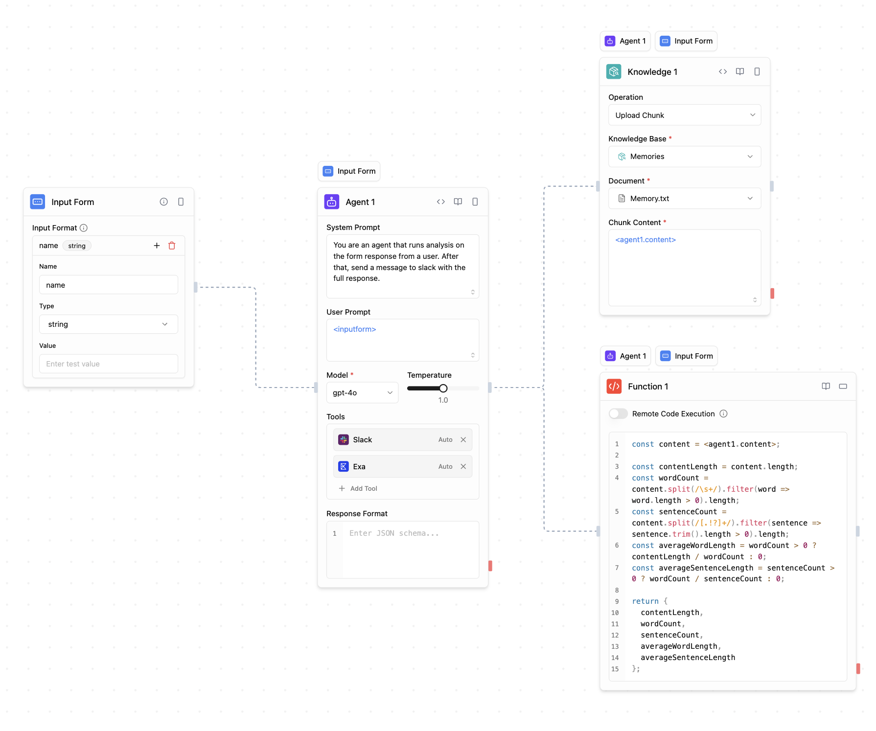 Zoen visual workflow builder with AI agent blocks